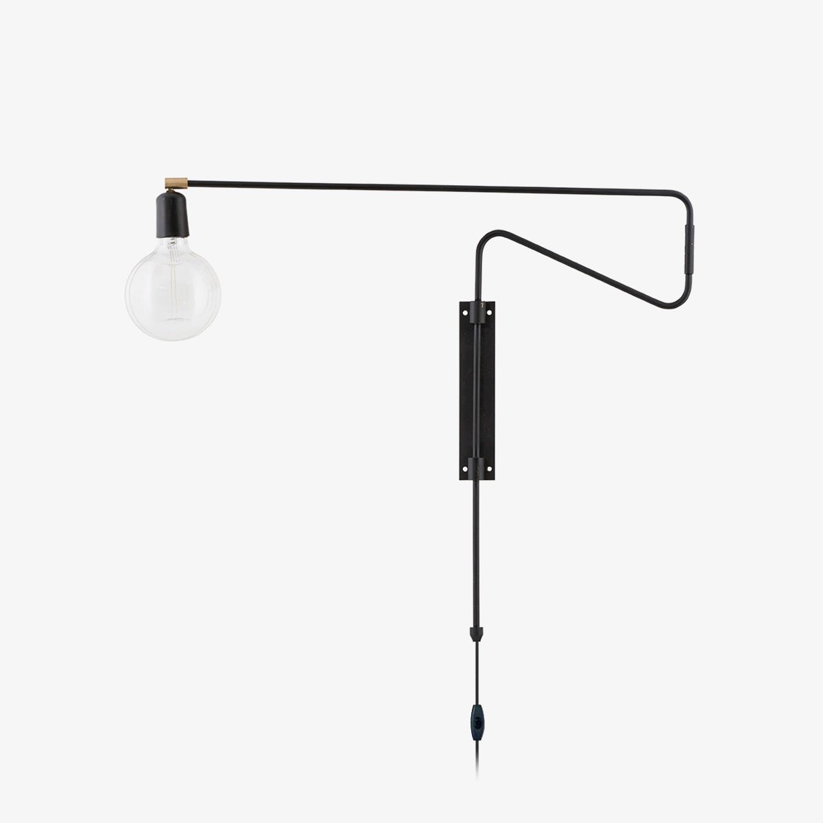 Modern Industrial Rotating Swing Arm Wall Sconce Set of 2 Brass and Black Adjustable Lamp
