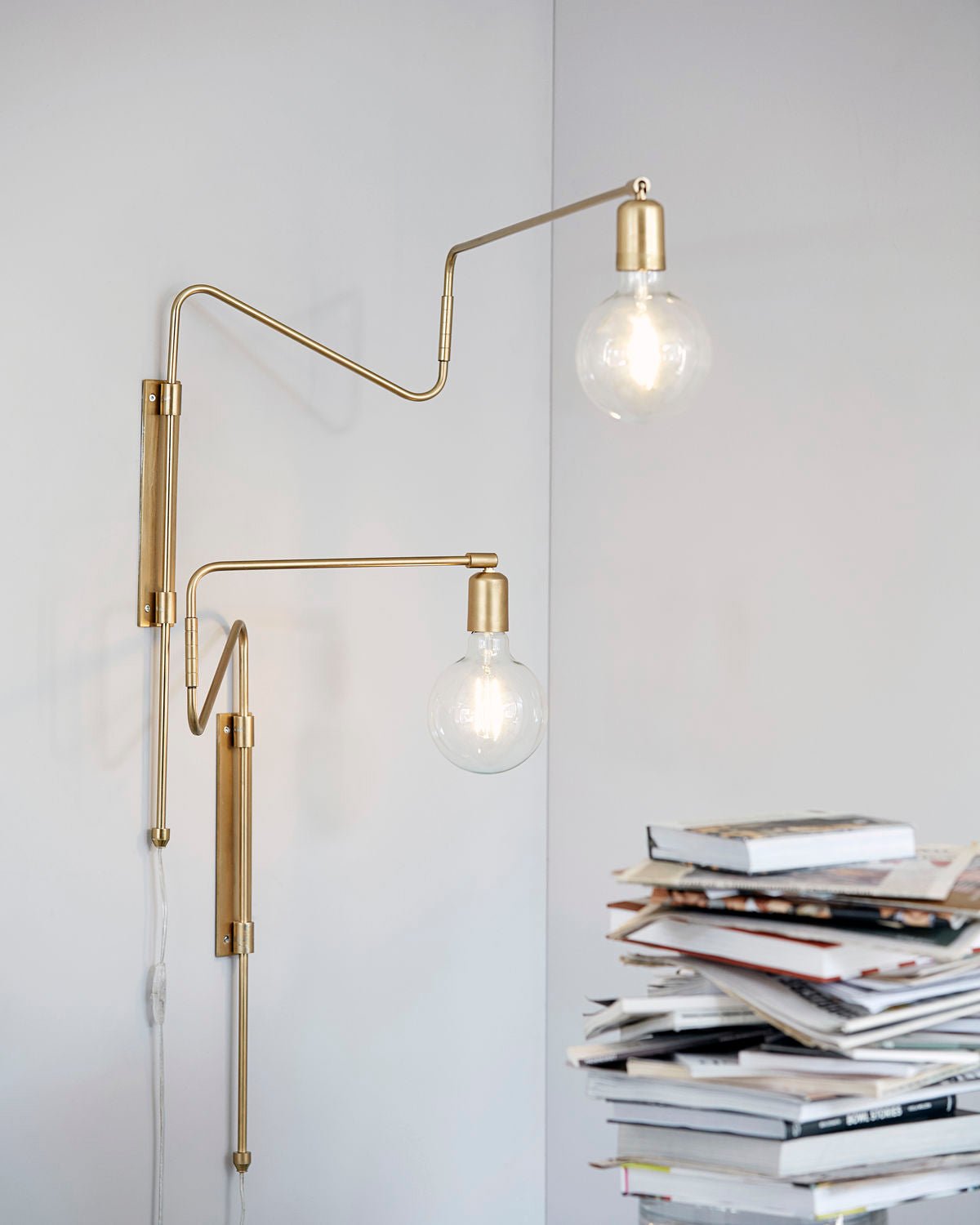 Modern Industrial Rotating Swing Arm Wall Sconce Set of 2 Brass and Black Adjustable Lamp