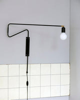 Modern Industrial Rotating Swing Arm Wall Sconce Set of 2 Brass and Black Adjustable Lamp