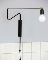 Modern Industrial Rotating Swing Arm Wall Sconce Set of 2 Brass and Black Adjustable Lamp