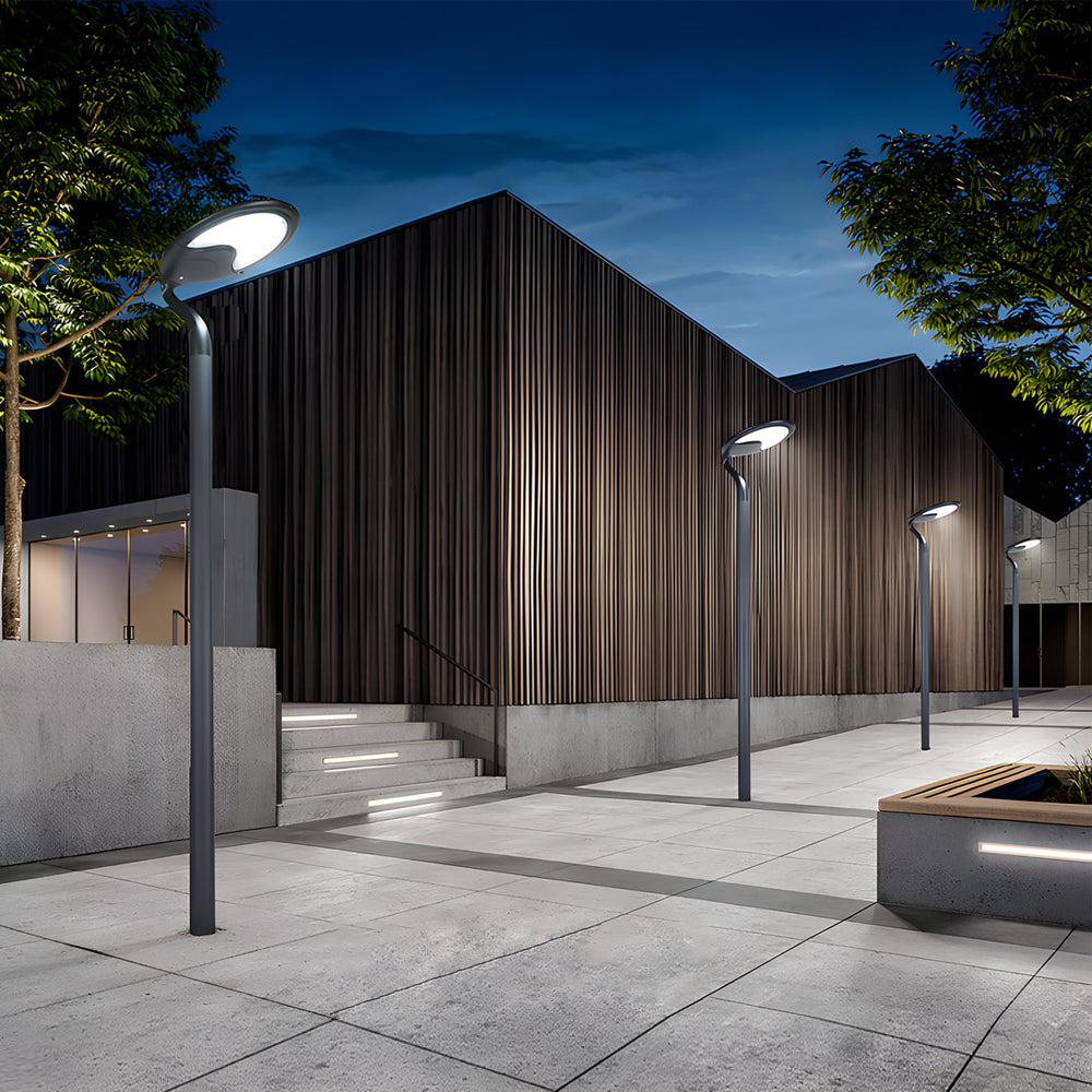 Modern Industrial Solar Powered LED Post Street Light in Matte Black Finish