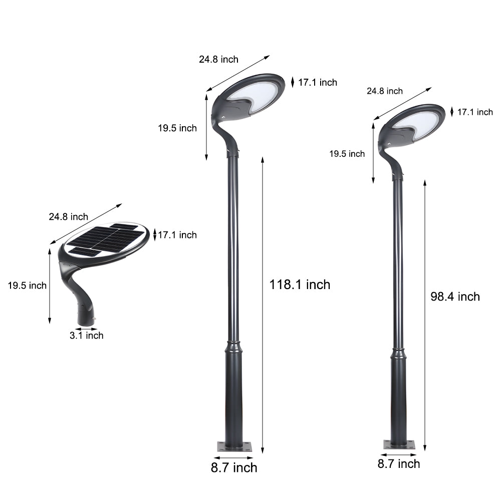 Modern Industrial Solar Powered LED Post Street Light in Matte Black Finish