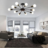 Modern Industrial Sputnik Chandelier 10 Light Black Metal Ceiling Fixture for Living Room