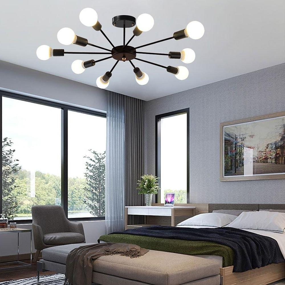 Modern Industrial Sputnik Chandelier 10 Light Black Metal Ceiling Fixture for Living Room