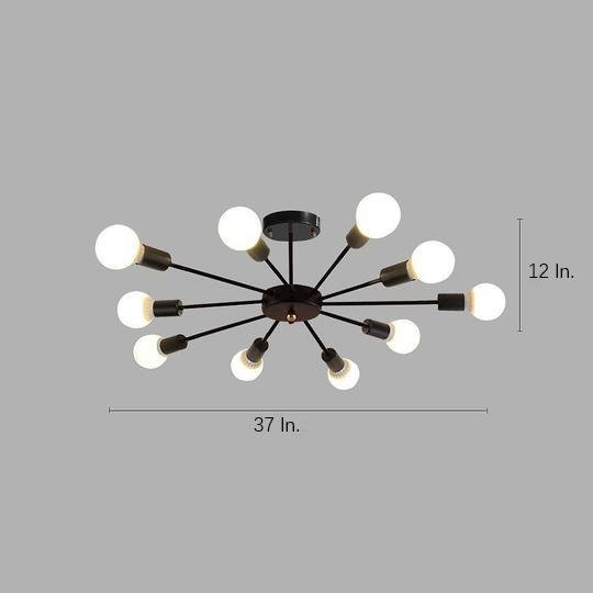 Modern Industrial Sputnik Chandelier 10 Light Black Metal Ceiling Fixture for Living Room