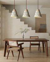 Modern Industrial Stone Bell Pendant Light with Wood and Cement Texture for Kitchen Island