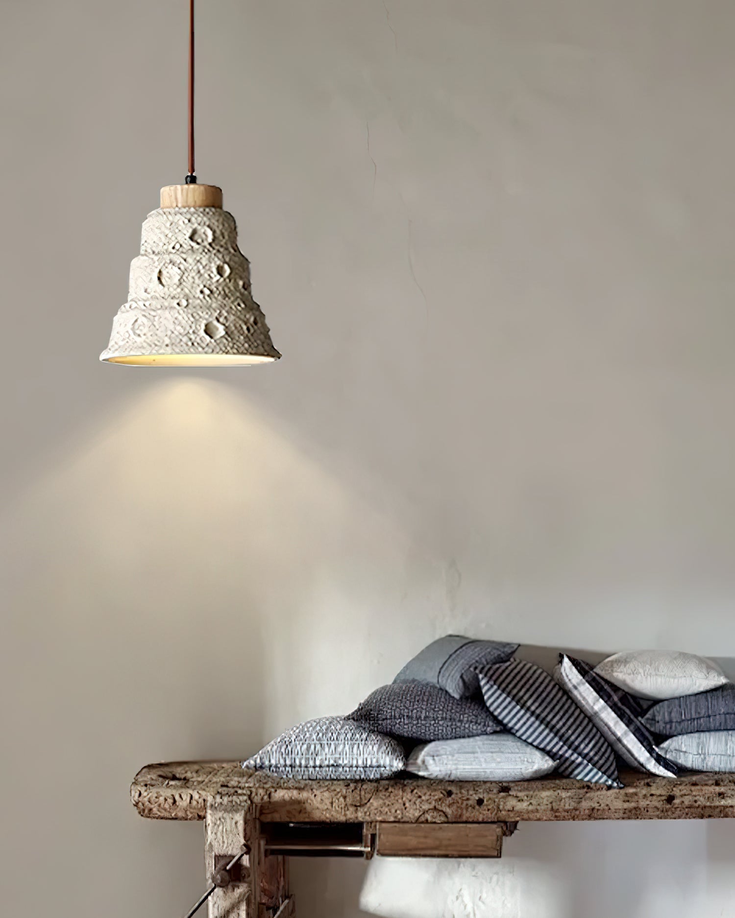 Modern Industrial Stone Bell Pendant Light with Wood and Cement Texture for Kitchen Island