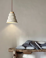 Modern Industrial Stone Bell Pendant Light with Wood and Cement Texture for Kitchen Island