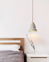 Modern Industrial Stone Bell Pendant Light with Wood and Cement Texture for Kitchen Island