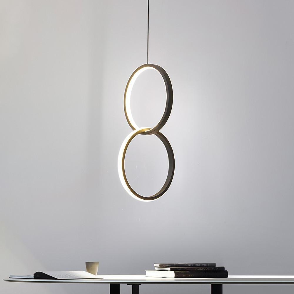 Modern Interlocking Double Ring LED Pendant Light for Living Room and Bedroom Adjustable Height