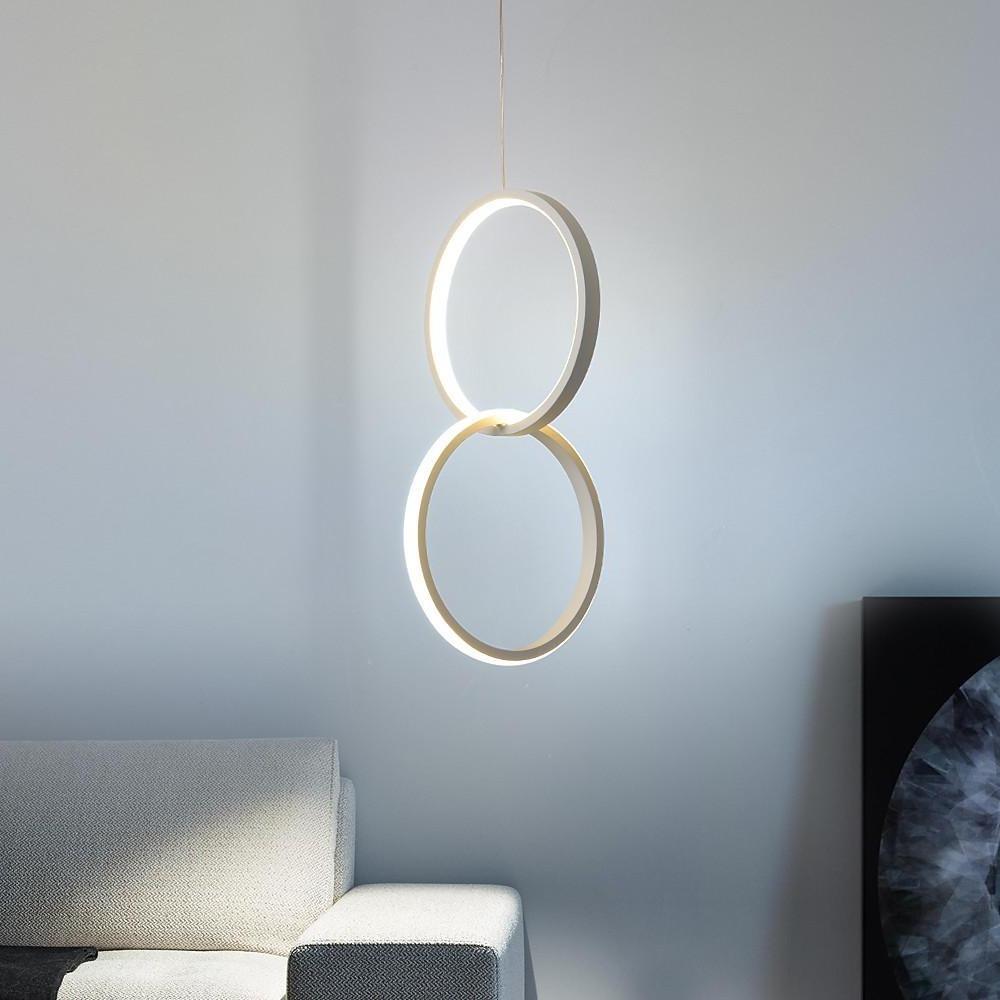 Modern Interlocking Double Ring LED Pendant Light for Living Room and Bedroom Adjustable Height