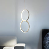 Modern Interlocking Double Ring LED Pendant Light for Living Room and Bedroom Adjustable Height