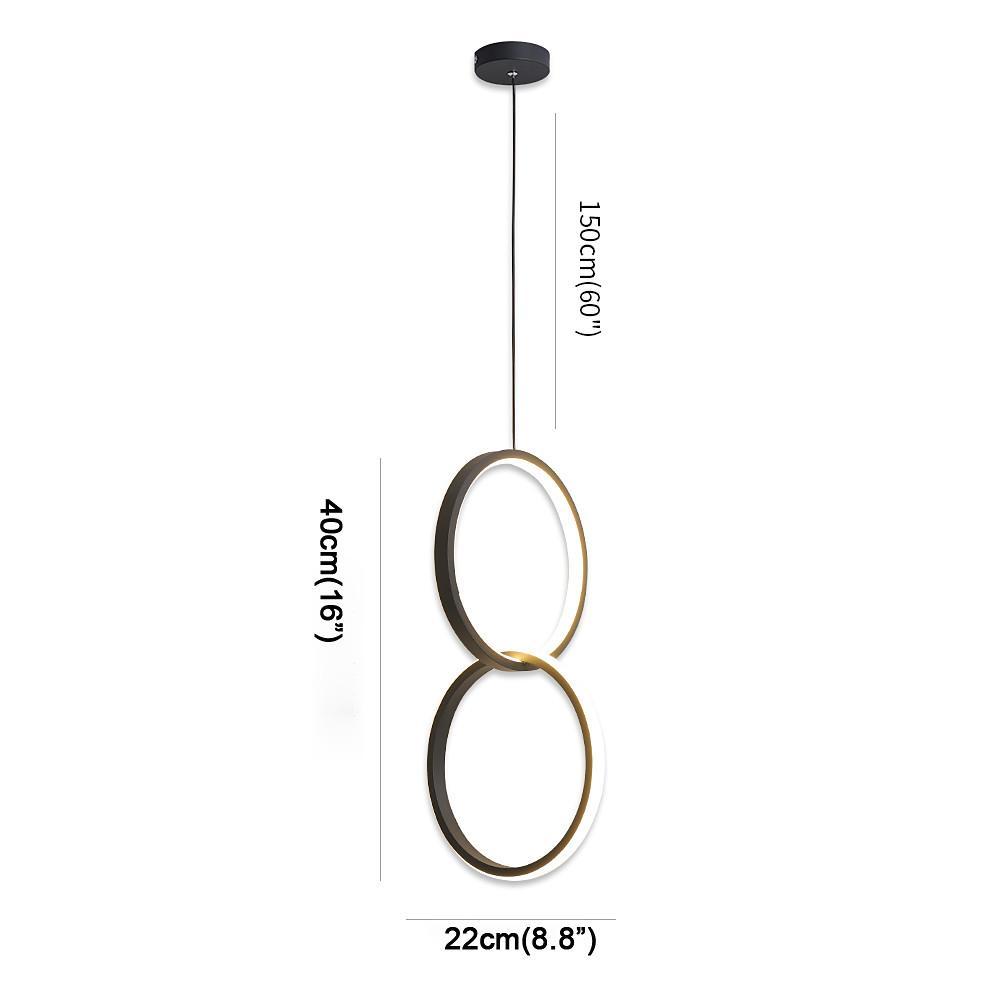 Modern Interlocking Double Ring LED Pendant Light for Living Room and Bedroom Adjustable Height