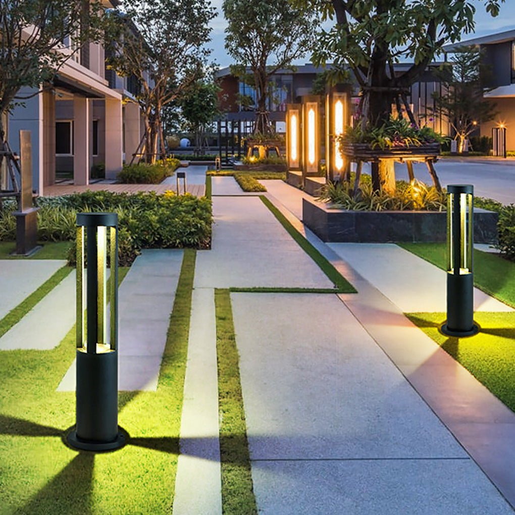 Modern IP65 Waterproof Black Outdoor Pathway Lights Round Strip Landscape Lawn Lamps