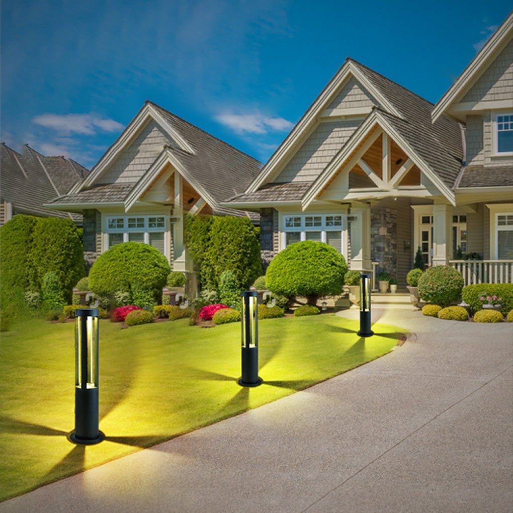 Modern IP65 Waterproof Black Outdoor Pathway Lights Round Strip Landscape Lawn Lamps