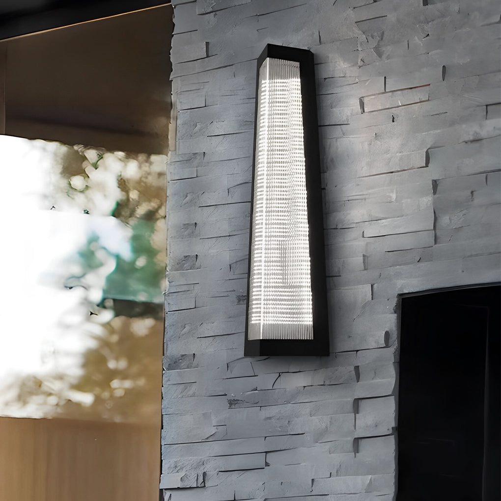 Modern IP65 Waterproof LED Outdoor Wall Sconce Black Stainless Steel Striped Acrylic Porch Light