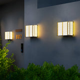 Modern IP65 Waterproof Solar Outdoor Wall Sconce Square Grid Stainless Steel Exterior Light