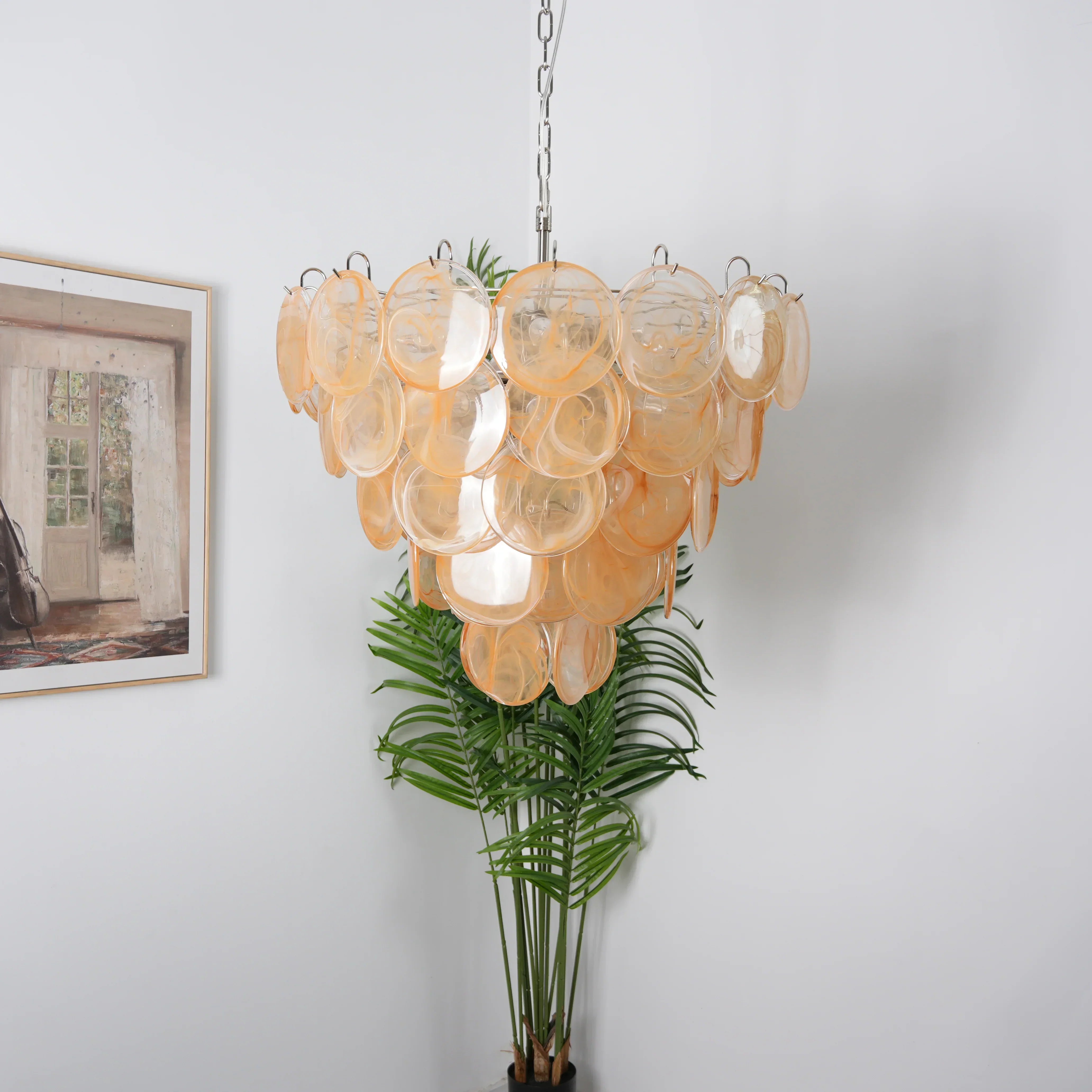 modern-iridescent-gold-murano-glass-disk-chandelier-for-luxury-interiors