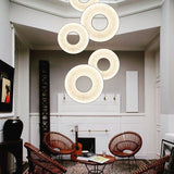 Modern Iris LED Pendant Light with White Fabric Shade and Adjustable Cable for Indoor Lighting