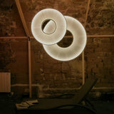 Modern Iris LED Pendant Light with White Fabric Shade and Adjustable Cable for Indoor Lighting