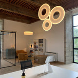 Modern Iris LED Pendant Light with White Fabric Shade and Adjustable Cable for Indoor Lighting