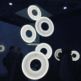 Modern Iris LED Pendant Light with White Fabric Shade and Adjustable Cable for Indoor Lighting