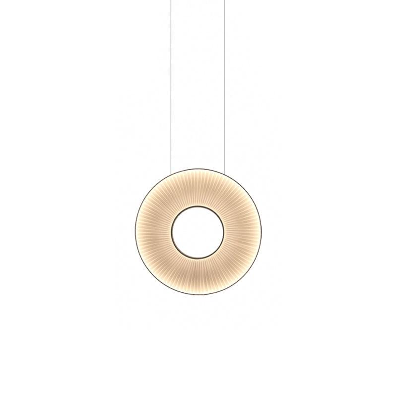 Modern Iris LED Pendant Light with White Fabric Shade and Adjustable Cable for Indoor Lighting