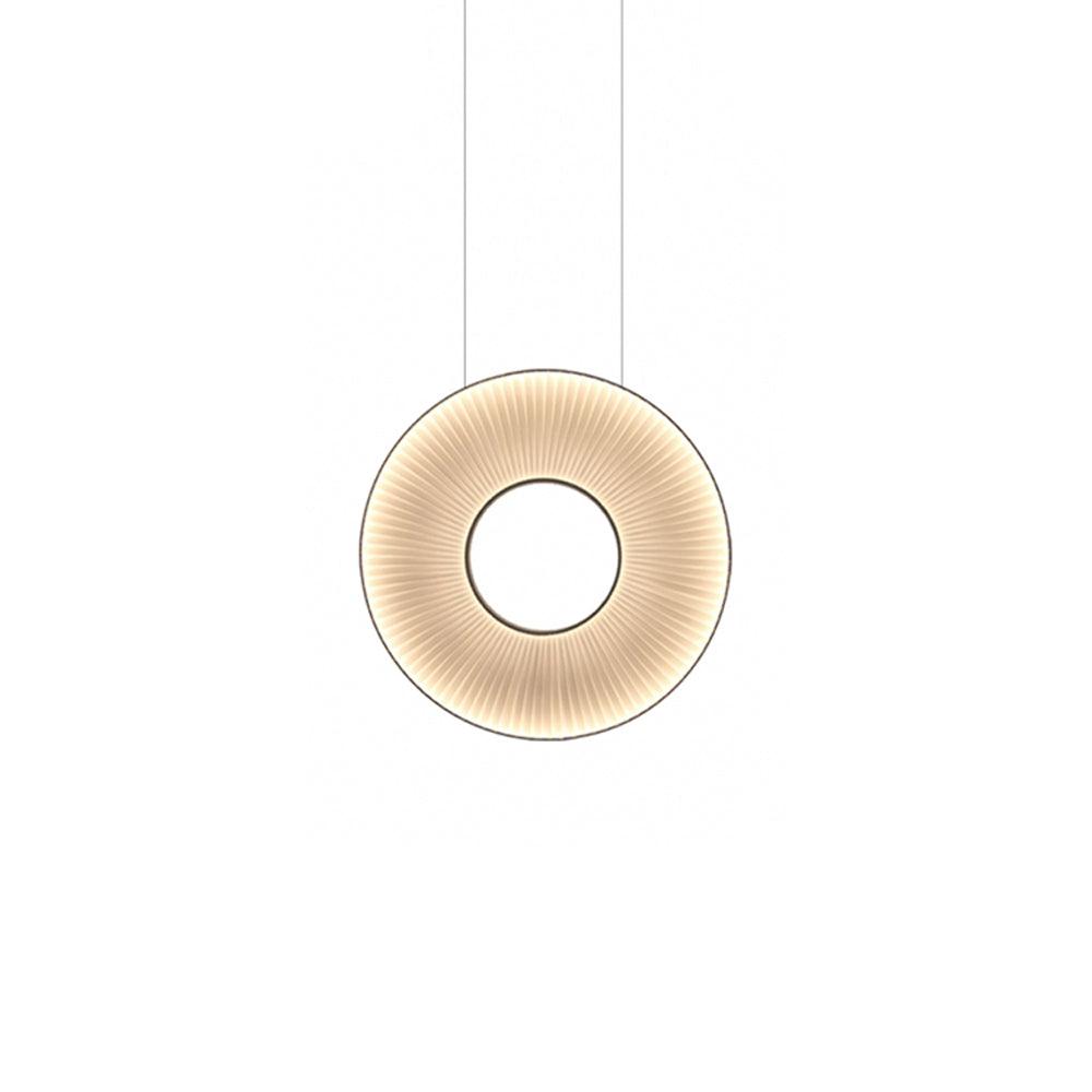 Modern Iris LED Pendant Light with White Fabric Shade and Adjustable Cable for Indoor Lighting