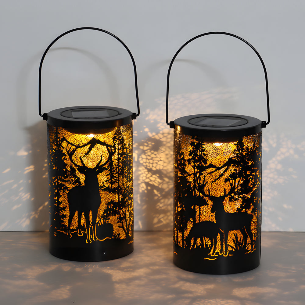 Modern Iron Deer Silhouette Solar Lantern Outdoor Waterproof Hanging LED Garden Landscape Light