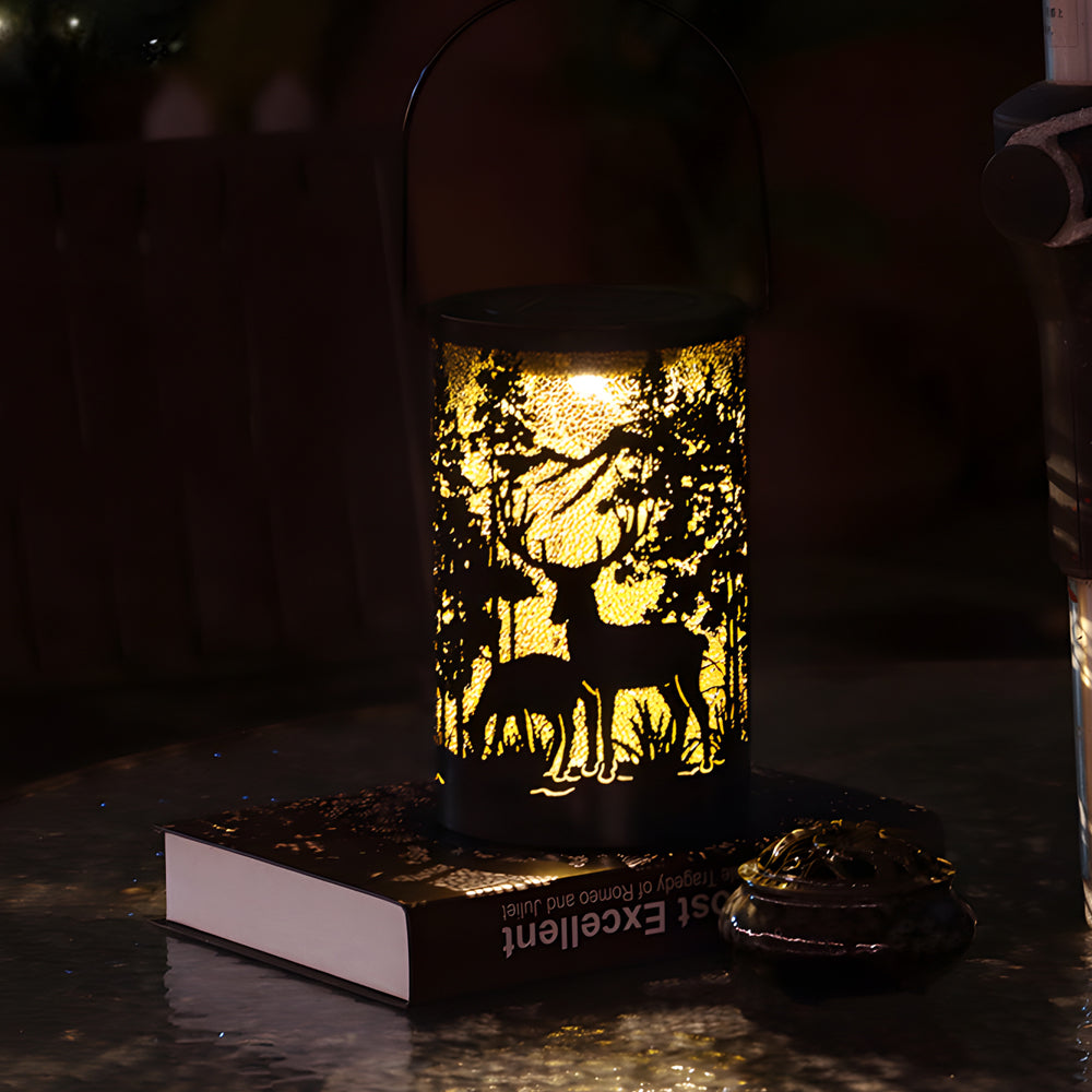 Modern Iron Deer Silhouette Solar Lantern Outdoor Waterproof Hanging LED Garden Landscape Light