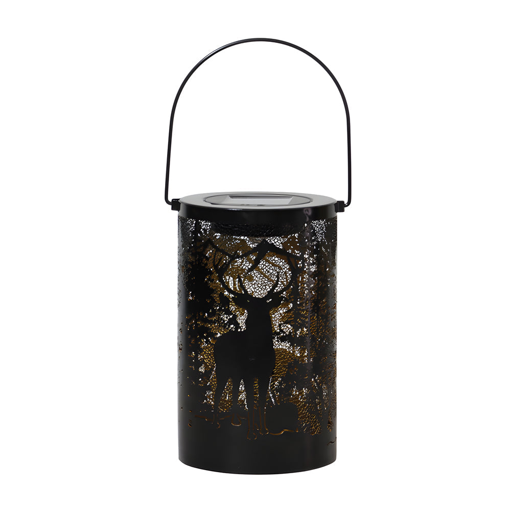 Modern Iron Deer Silhouette Solar Lantern Outdoor Waterproof Hanging LED Garden Landscape Light
