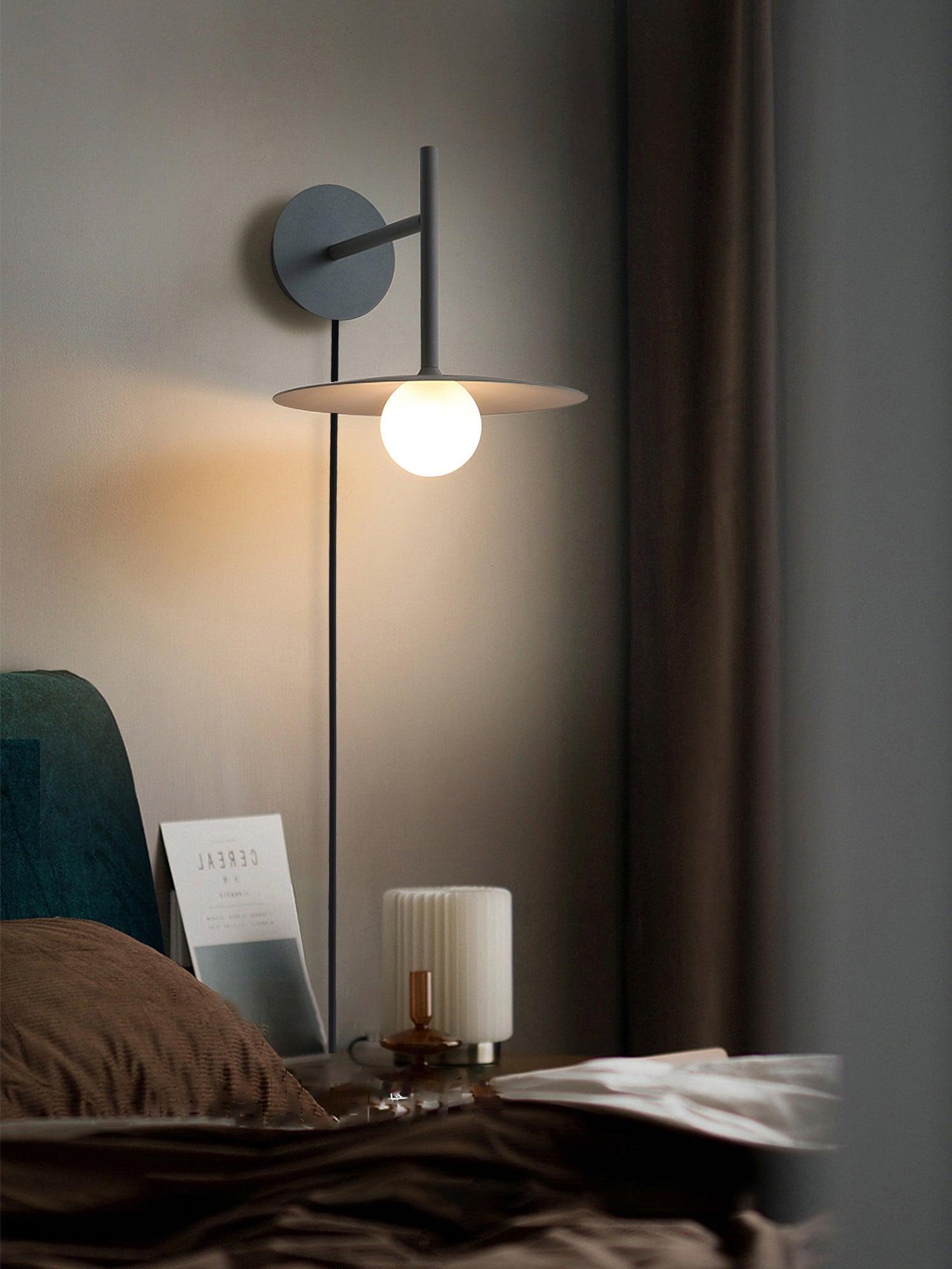 Modern Iron Plug In Wall Sconce with Frosted Glass Shade for Bedroom and Living Room