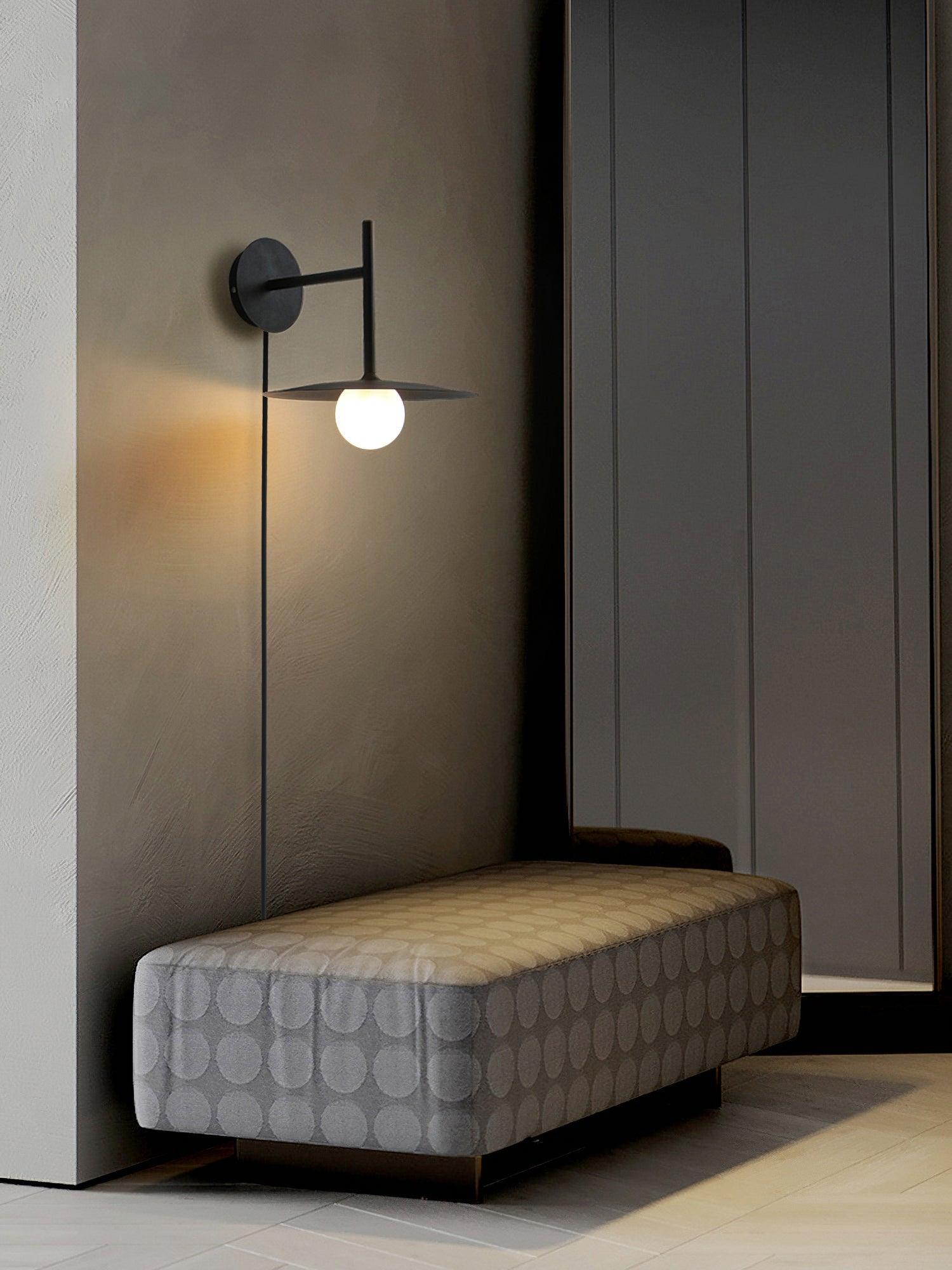 Modern Iron Plug In Wall Sconce with Frosted Glass Shade for Bedroom and Living Room