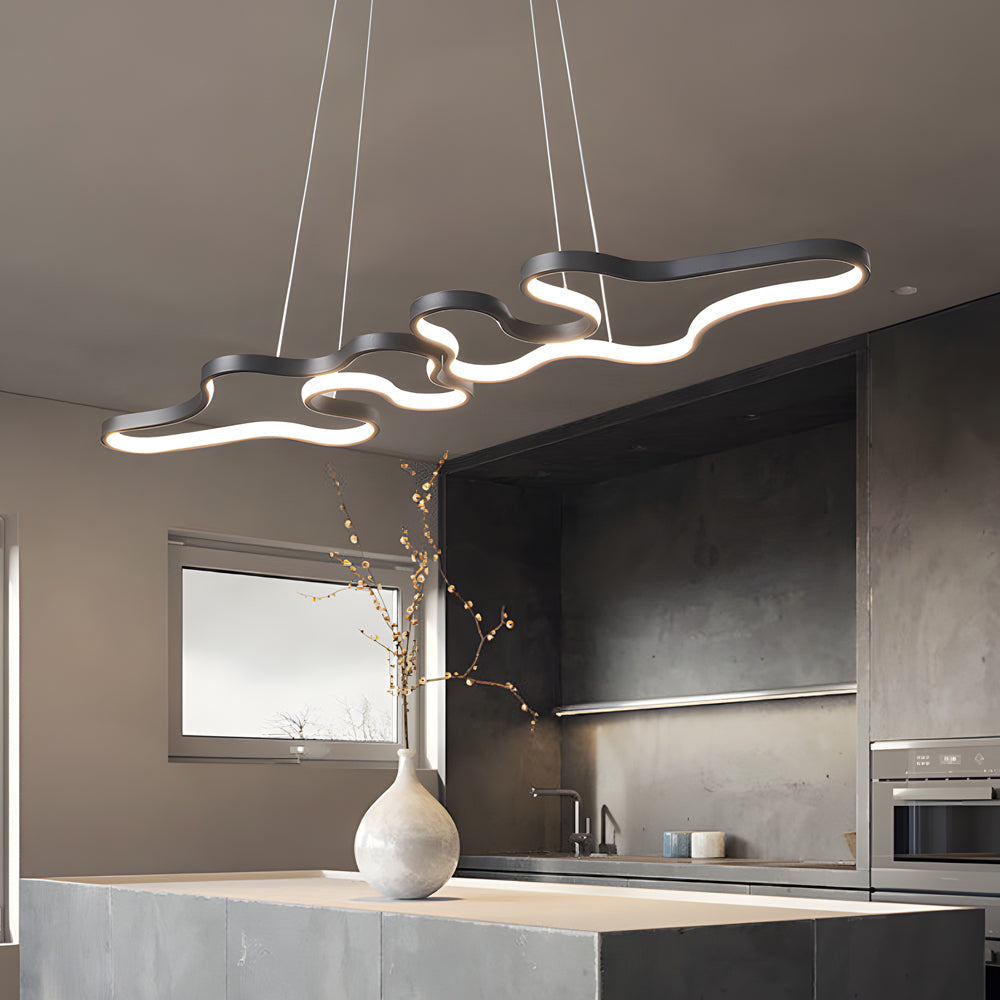 Modern Irregular Curved LED Pendant Light Dimmable Linear Island Lighting for Dining Room