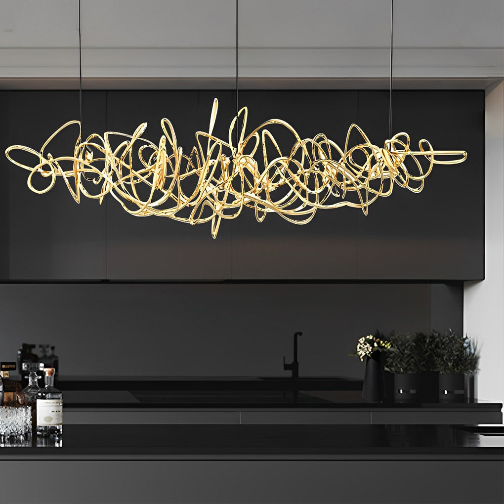 Modern Irregular LED Chandelier Luxury Electroplated Hardware Pendant Light for Dining Room