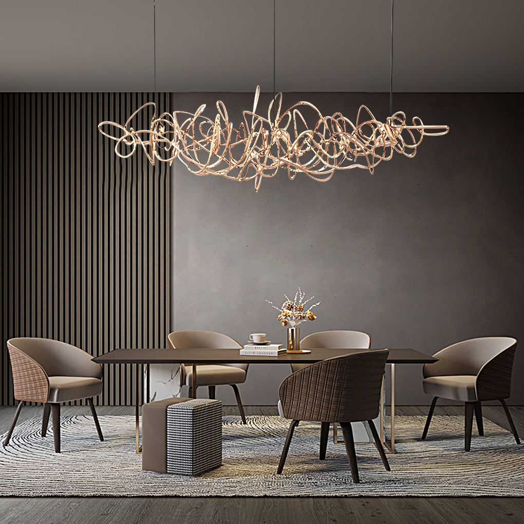 Modern Irregular LED Chandelier Luxury Electroplated Hardware Pendant Light for Dining Room