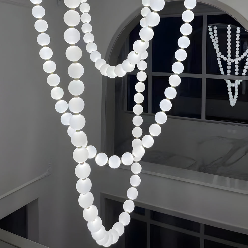 Modern Italian Design Art Pearl Necklace Chandelier with White Acrylic Spheres