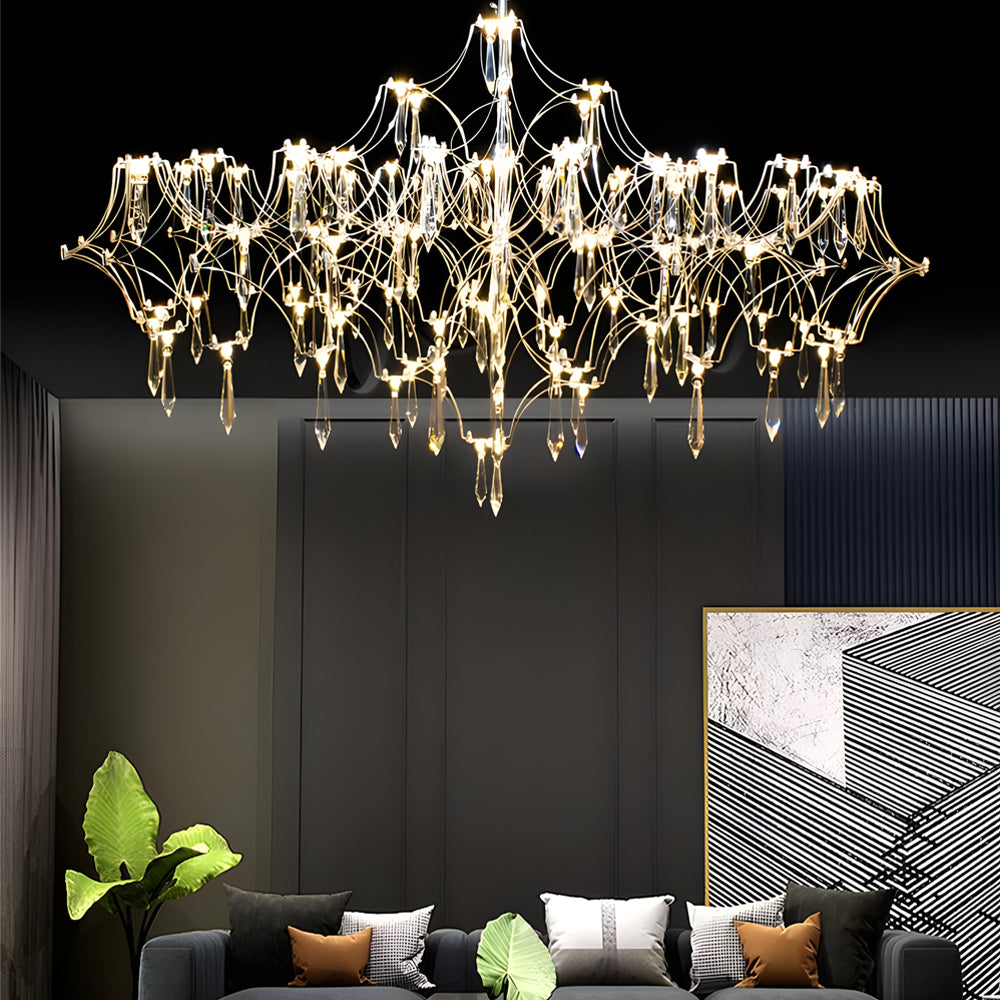 Modern Italian Style LED Crystal Raindrop Chandelier Stainless Steel Pendant Lighting