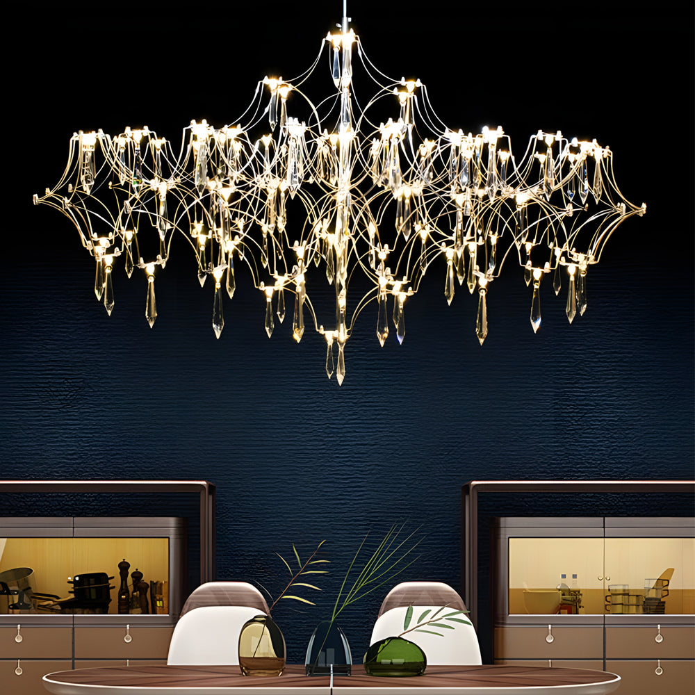 Modern Italian Style LED Crystal Raindrop Chandelier Stainless Steel Pendant Lighting