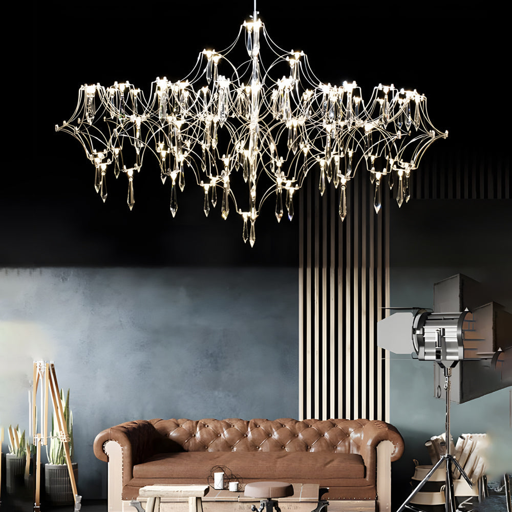 Modern Italian Style LED Crystal Raindrop Chandelier Stainless Steel Pendant Lighting