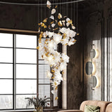 Modern Ivory Glass Petal Floral Chandelier with Brass Finish for Living Room