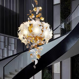 Modern Ivory Glass Petal Floral Chandelier with Brass Finish for Living Room