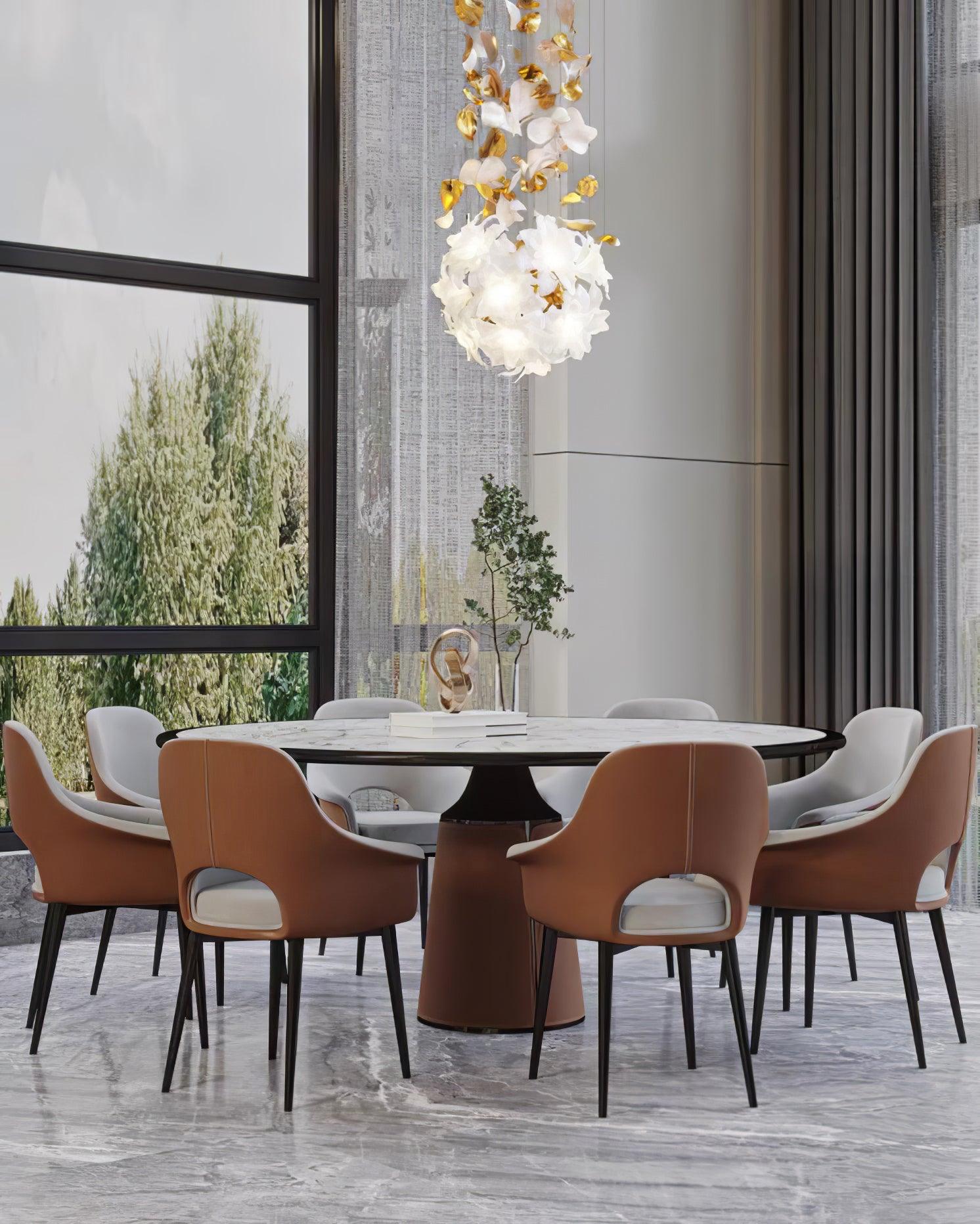 Modern Ivory Glass Petal Floral Chandelier with Brass Finish for Living Room