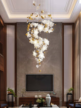 Modern Ivory Glass Petal Floral Chandelier with Brass Finish for Living Room