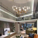 Modern Ivory Glass Petal Floral Chandelier with Brass Finish for Living Room