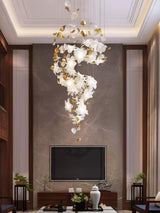 Modern Ivory Glass Petal Floral Chandelier with Brass Finish for Living Room