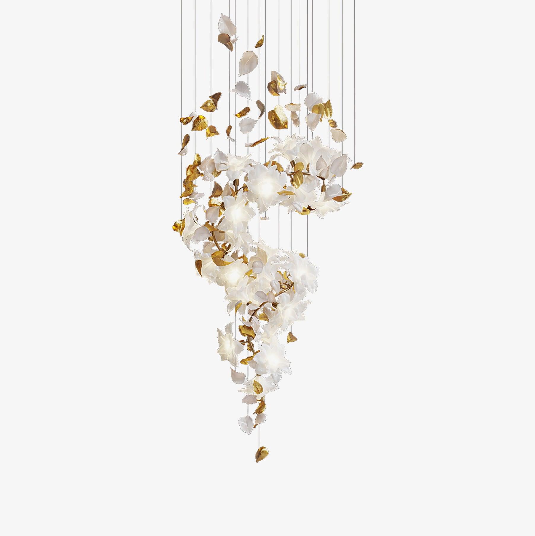 Modern Ivory Glass Petal Floral Chandelier with Brass Finish for Living Room