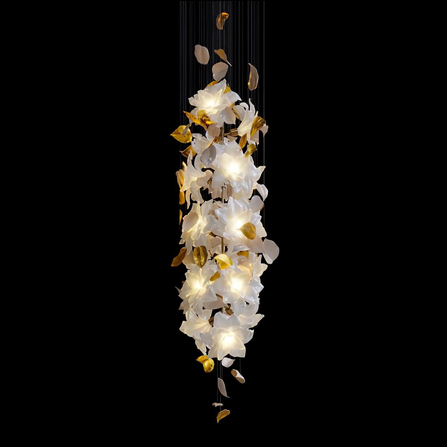 Modern Ivory Glass Petal Floral Chandelier with Brass Finish for Living Room