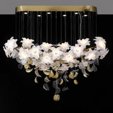 Modern Ivory Glass Petal Floral Chandelier with Brass Finish for Living Room
