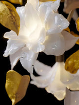 Modern Ivory Glass Petal Floral Chandelier with Brass Finish for Living Room
